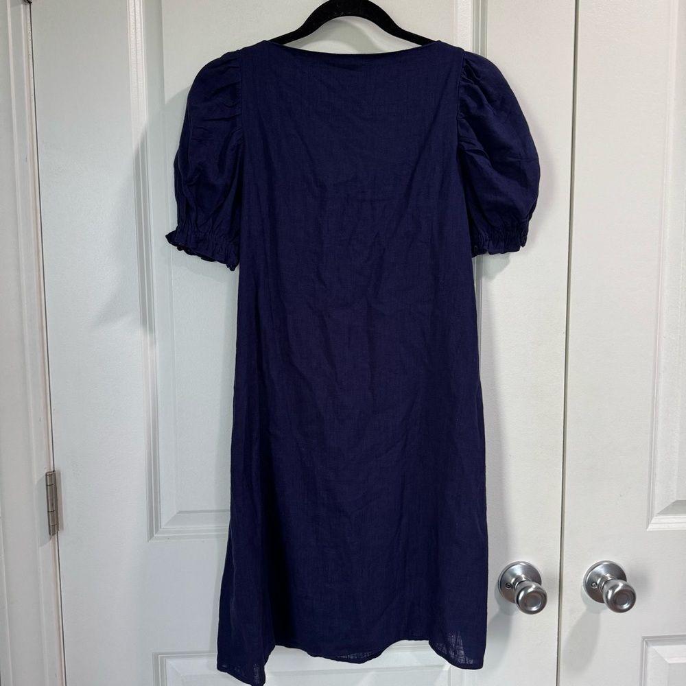 Tuckernuck Pomander Place Navy Darcy Dress Linen Cotton S - Picture 8 of 8
